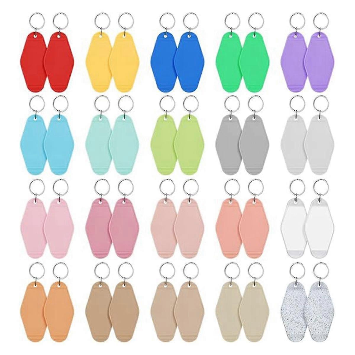 40 PCS Hotel Keychain Blank with Key Rings, 20 Colors Plastic Rhombus Motel Keychain, Sublimation Keychain Blanks