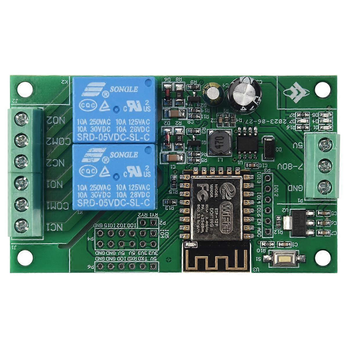 Esp8266 Esp-12F Wifi Relay Module 2Channel 5V/8-80V Network Relay Switch for Ide Smart Remot Contro