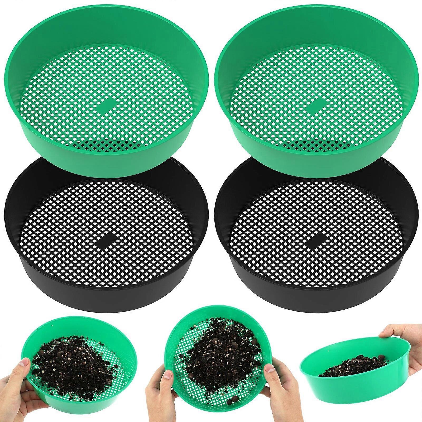 4 Pcs Soil Sifter Reusable Rock Sifter Pan Plastic Garden Mesh Sieve Round Mesh Sifting Pan Portable Garden Soil Sifter