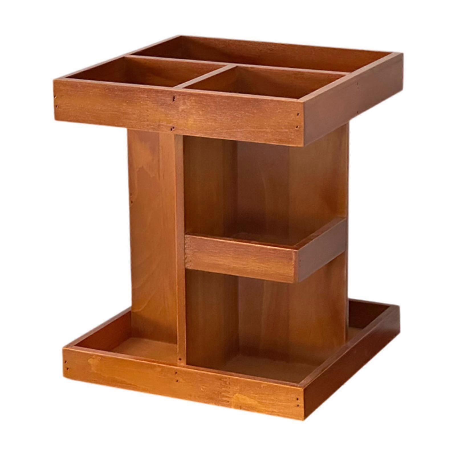 360回転メイクアップオーガナイザーバニティテーブルトップベッドルーム用ウッドメイクアップホルダー