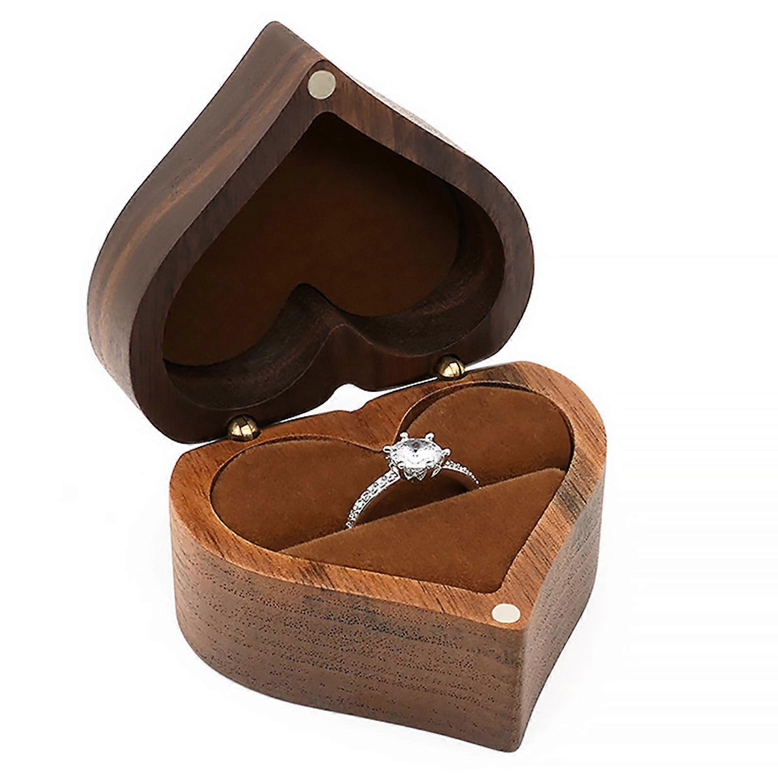 Engagement Ring Box Heart Shape Wooden Ring Case Unique for Proposal Wedding