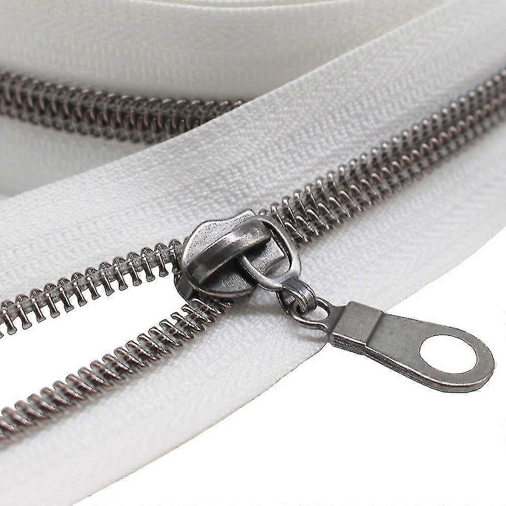 Gunmetal Metallic Nylon Coil Zippers By The Yard Bulk Coil Zipper Roll 10 Yards With 25pcs Pulls For Diy Sewing Craft Bags (white)-yvan