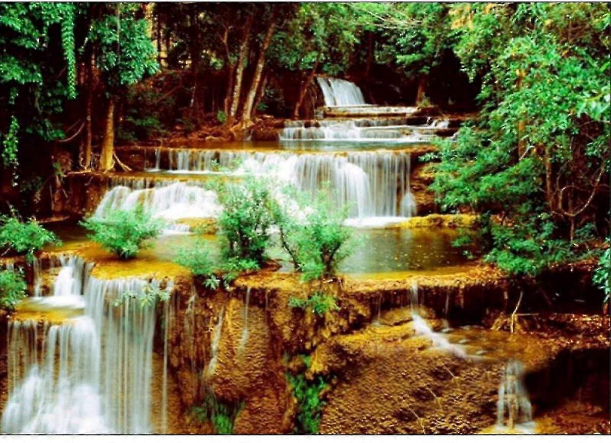 Timanttimaalaussarjat aikuisille, metsän vesiputous täysi pyöreä pora strassi ristipisto kuva-askartelu kodin seinäkoristeluun