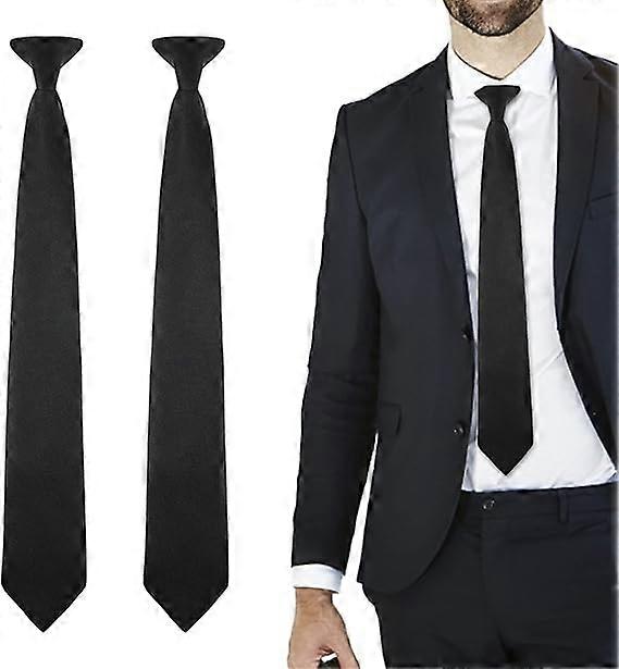 2pcs Black Tie for Men, Clip-on Ties Solid Uniform Pre-tied Adjustable Neck Strap Tie