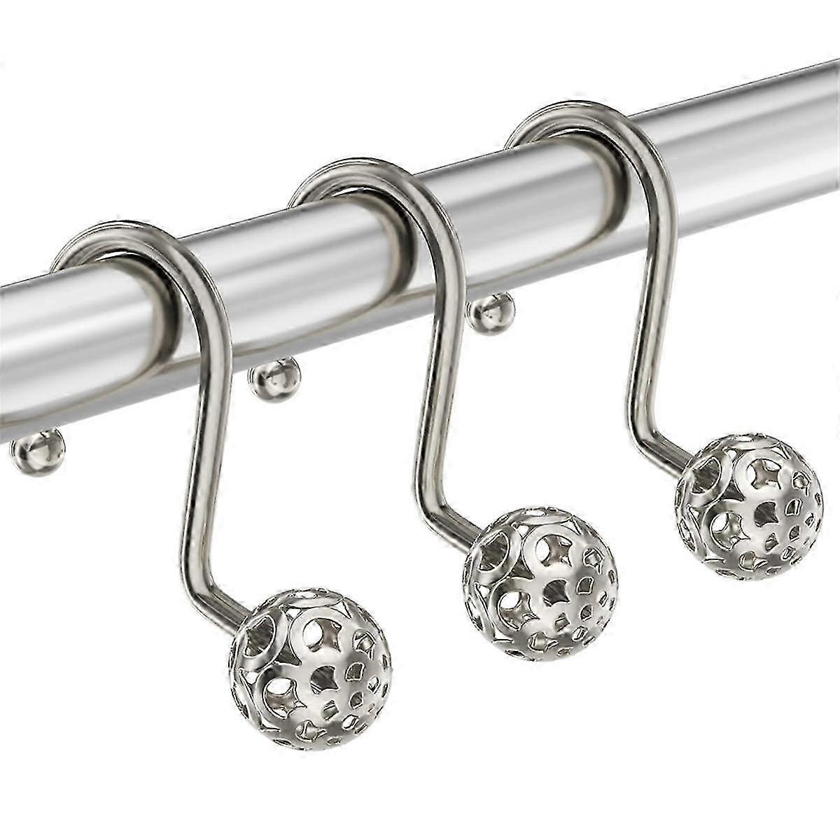 12pcs Shower Curtain Hooks,Metal Decorative Shower Curtain Hooks Rust Proof,Nickel Shower Hooks for Shower Curtain Liner