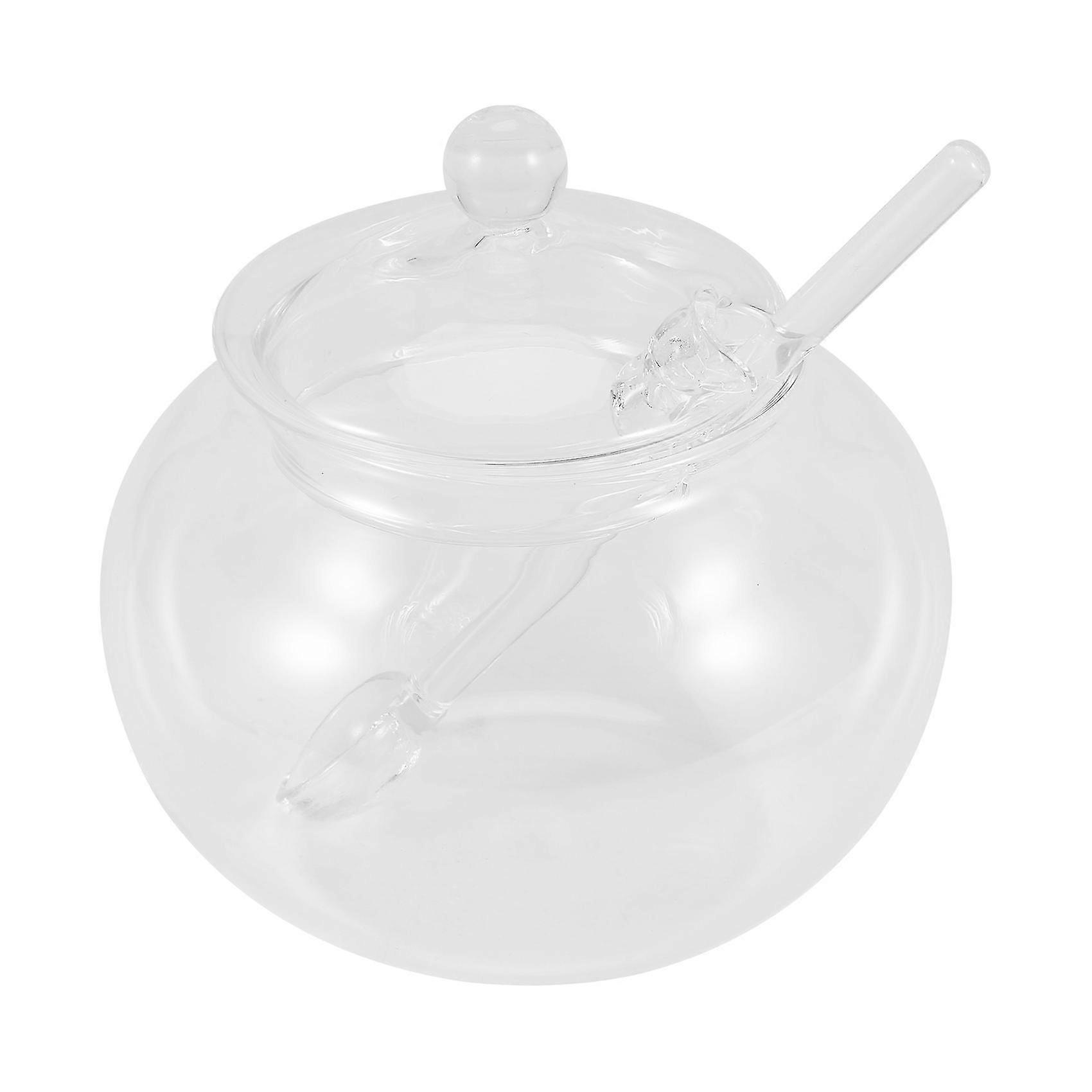 Glass Jar Sugar Cookie Bowl With Lid Spoon Transparent Home