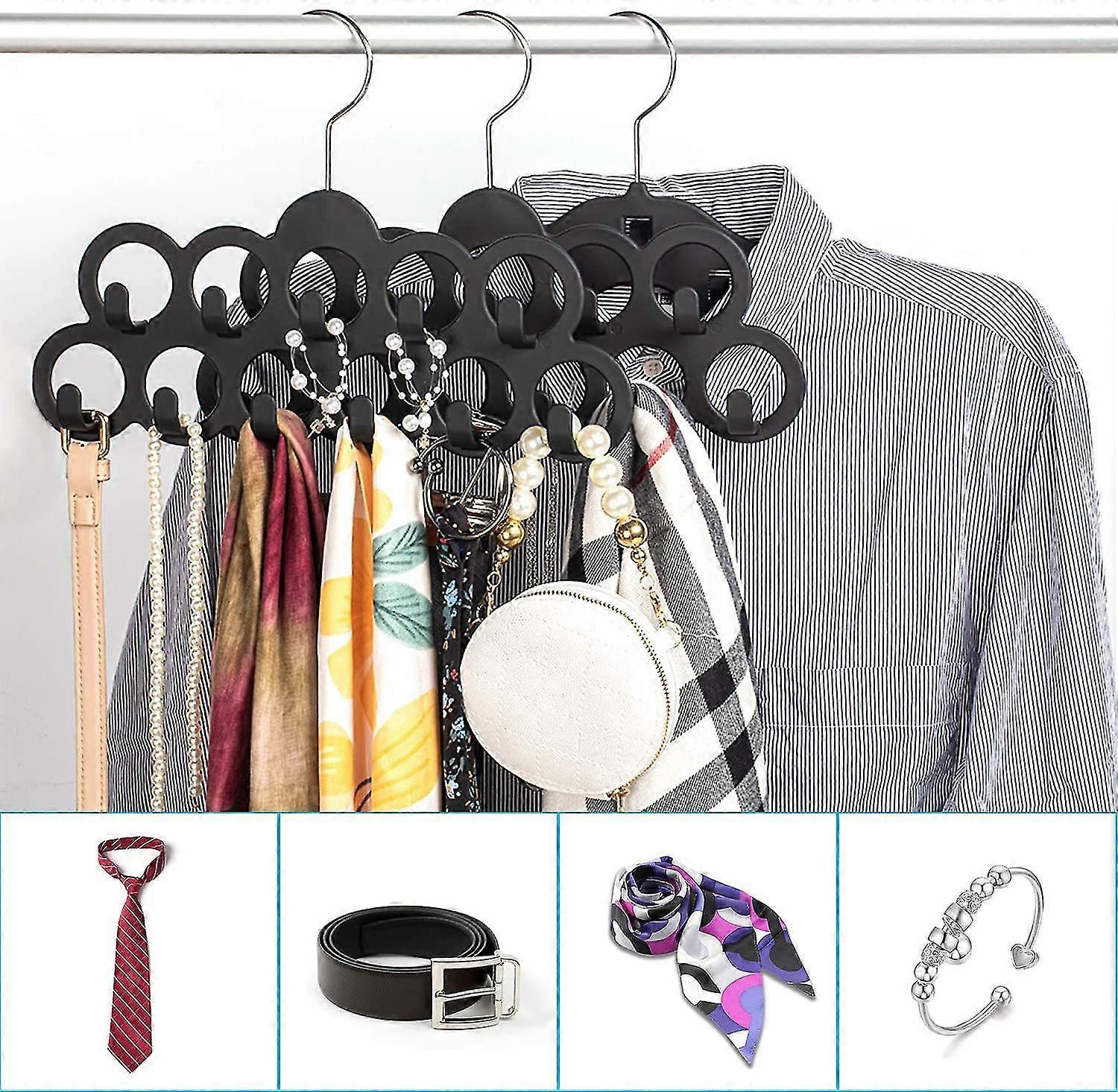 Belt Hangers,11 Loops Tie Rack With Hooks,360 Degree Rotating