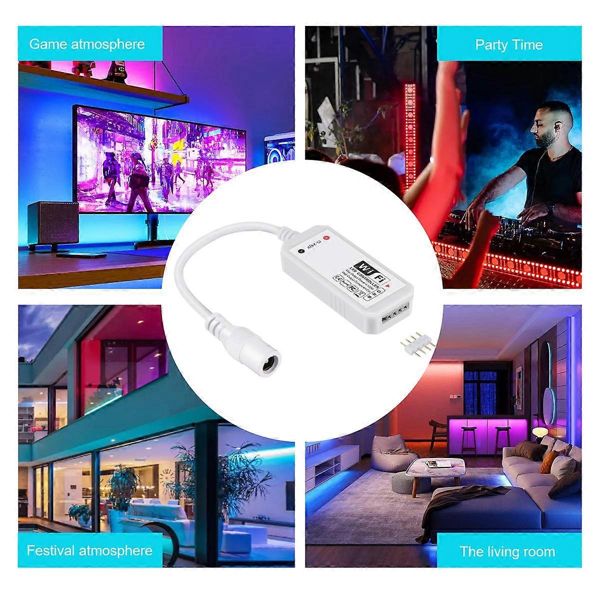 RGB Led Light Strip Voice Control Work with & Google Home, WIFI Wireless Smart Controller with Free