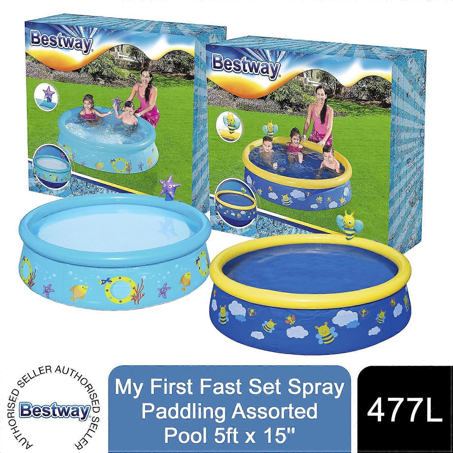Bestway MyFirst Fast Set Assorted Paddling Spray Pool with Repair Patch,152x38cm