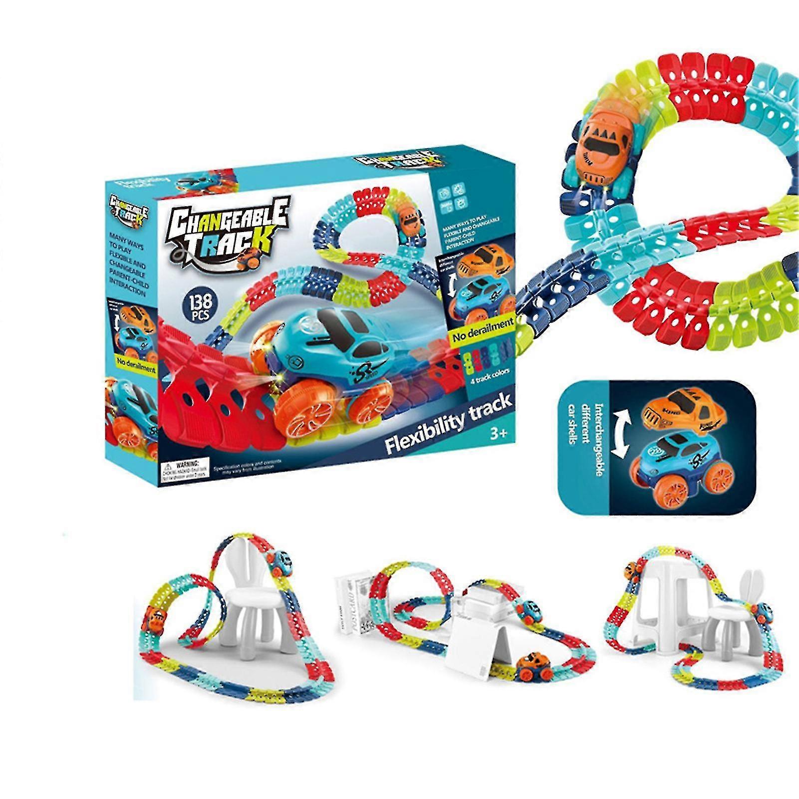 Changeable Track With Led Lighting Race Car Flexible Rail Electric Car Set Won"t Turn Out Of Track