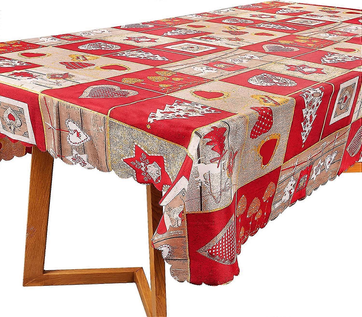 Red Polyester Christmas Table Cloth Reusable Decoration Tablecloths (150 X 180 Cm