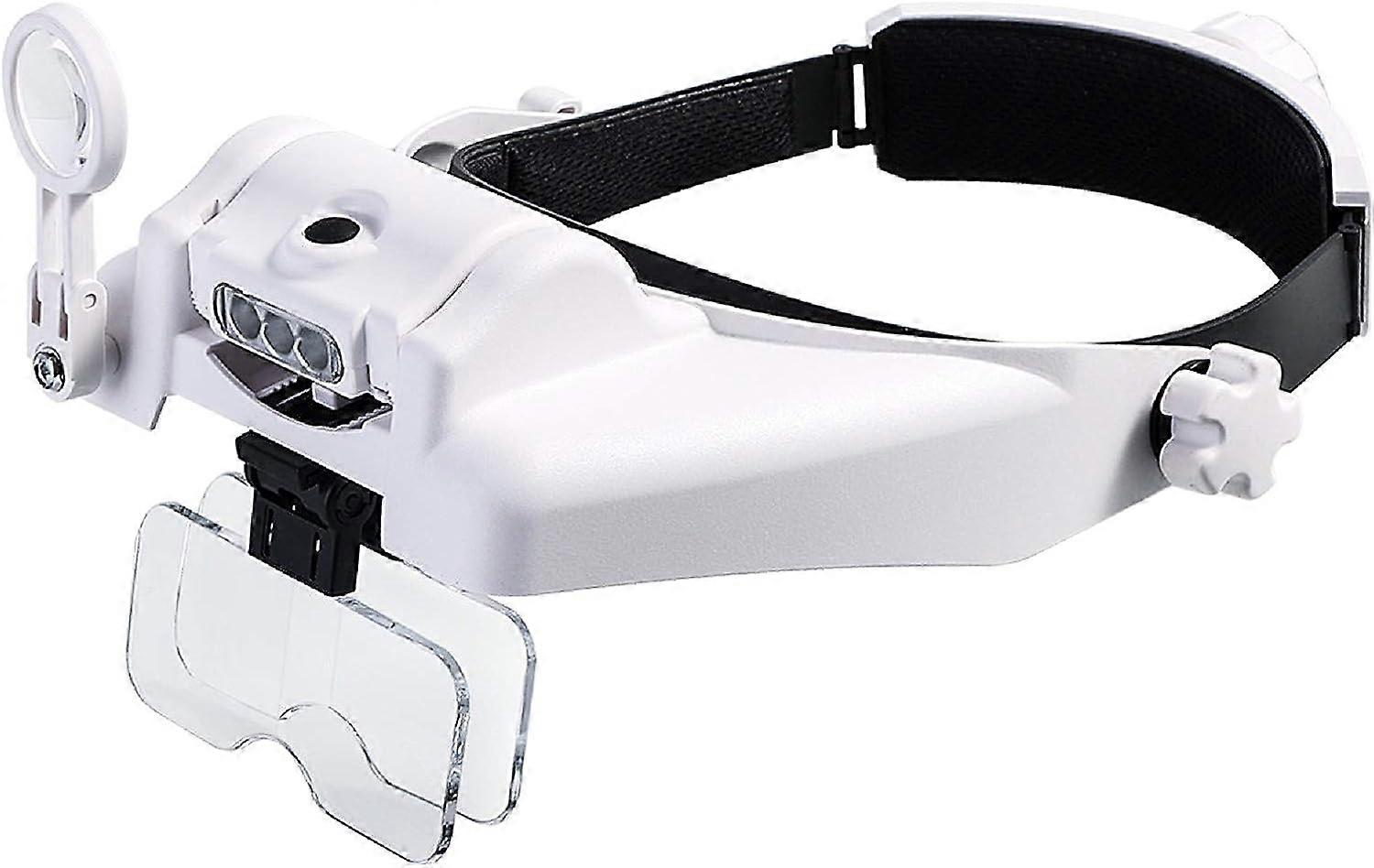Head Mount Magnifier Rechargeable Hands- Free Magnifier with 3 LED Lights for Close Work Reading Painting Watch Repair