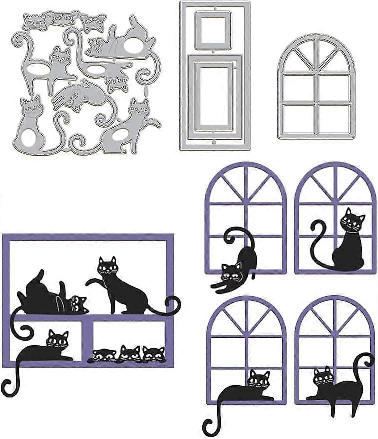 3Set 12Pcs Cats Window Cutting Dies for Card Making Metal Cats Window Frame Die Cuts Embossing Stencils Cutting Dies Template for Scrapbooking Paper D