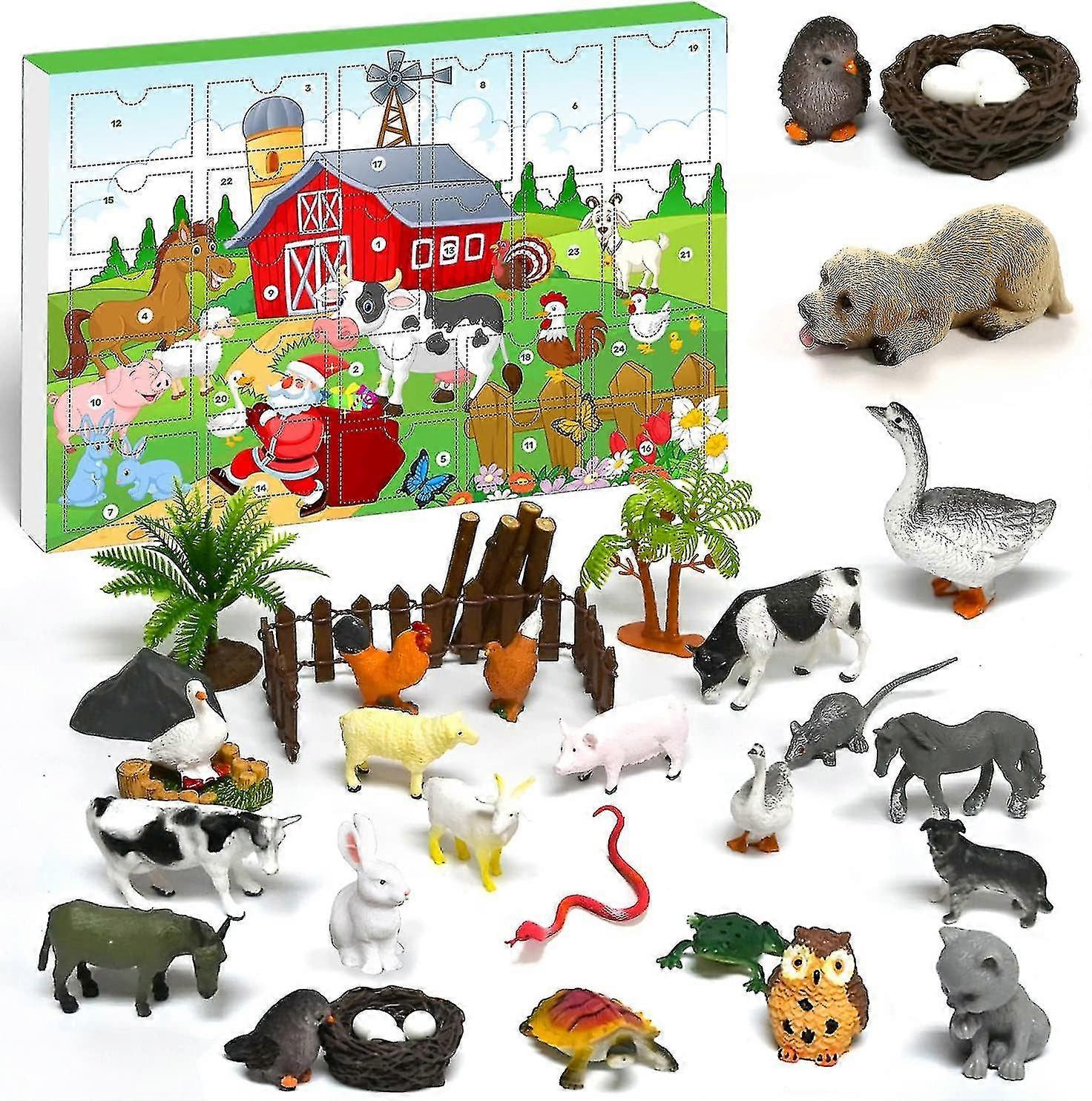 Farm World Advent Calendar For Kids 2024 Christmas, 24 Realistic Animals Figures Playset Countdown Days To Christmas