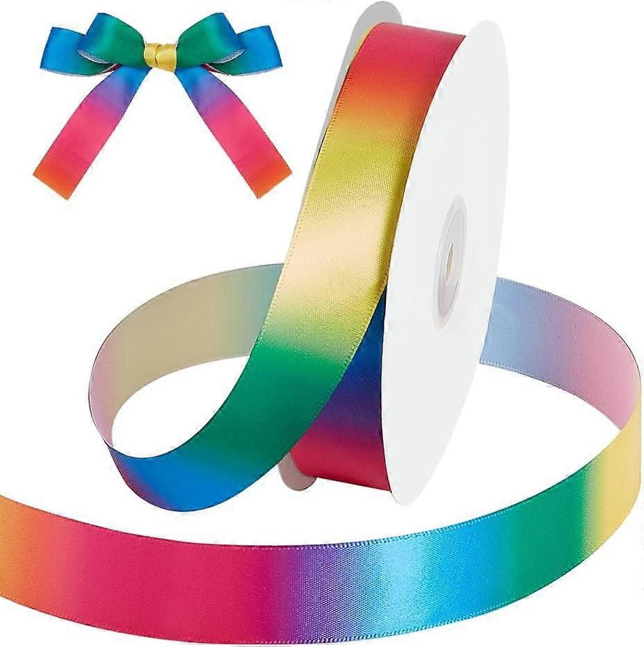 50 Yards Rainbow Color Polyester Grosgrain Ribbons Gradient Color Ribbon for Gift Packaging Colorful 1 inch(25mm)