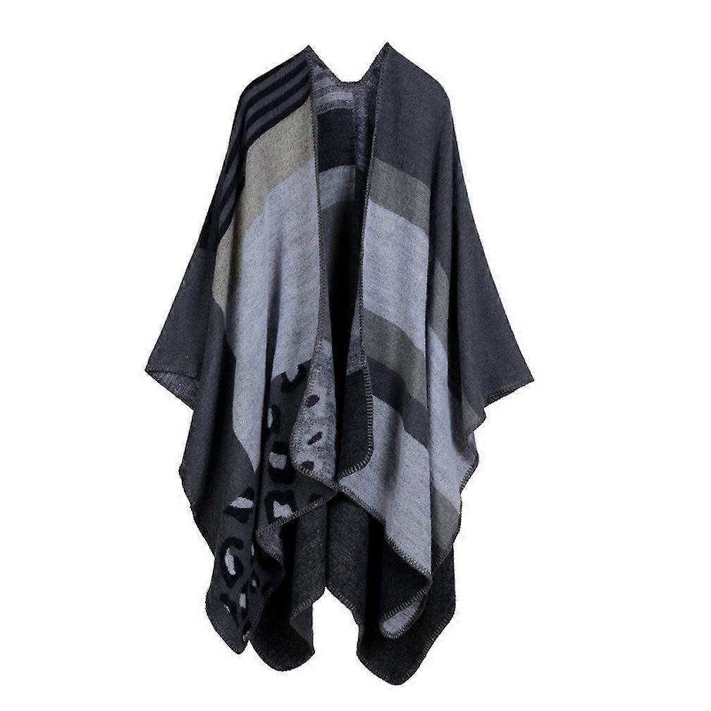 Cashmere Feel Thicken Poncho Pashmina Shawl Wrap Block Open Front Long Winter Sweater Coat