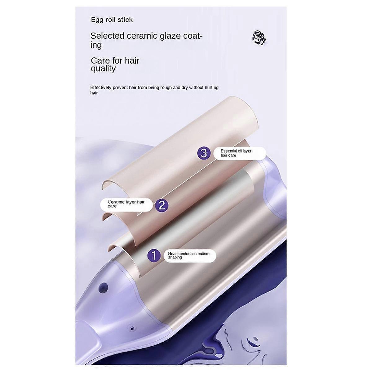 Deep Wave Cheveux Bigoudi 32mm Fer à friser 5 Température Réglable Rapide Chauffage Sertissage Fer Styler Baguette-D EU Plug