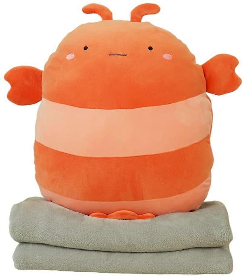 Travel Blanket and Pillow, Soft Plush Dinosaur Hugging Pillow Cute Anime Cushion Stuffed Animal Doll Toy with Coral Fleece Blanket, Lobster