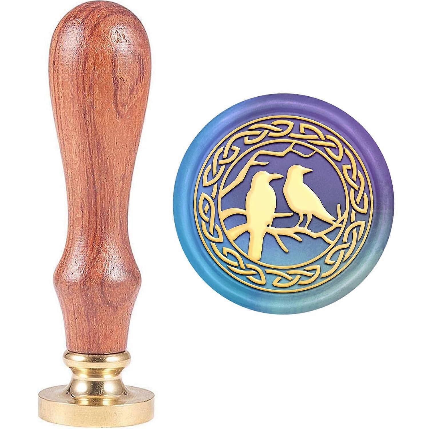 Wax Seal Stamp Set Sealing Wax Stamp Solid Brass Head Wood Handle Retro Brass Stamp Kit Removable for Envelopes Invitations Gift Card Raven Pattern 8