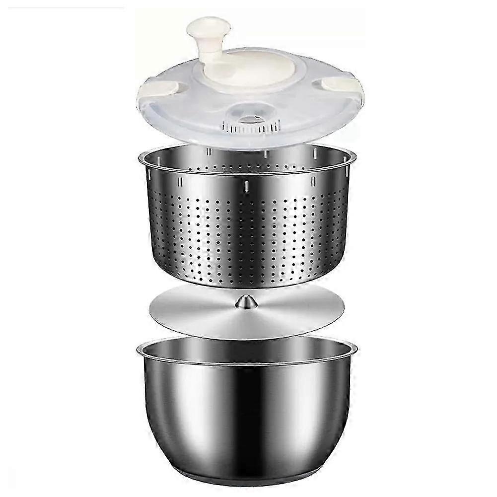 6L Salad Spinner Stainless Steel Large Vegetable Washer with PP Lid suitable for Fruit Washer Pasta & Fries Spinner Salad Dryer