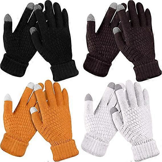 4 Pairs Women's Winter Touch Screen Gloves,Black,White,Khaki,Coffee