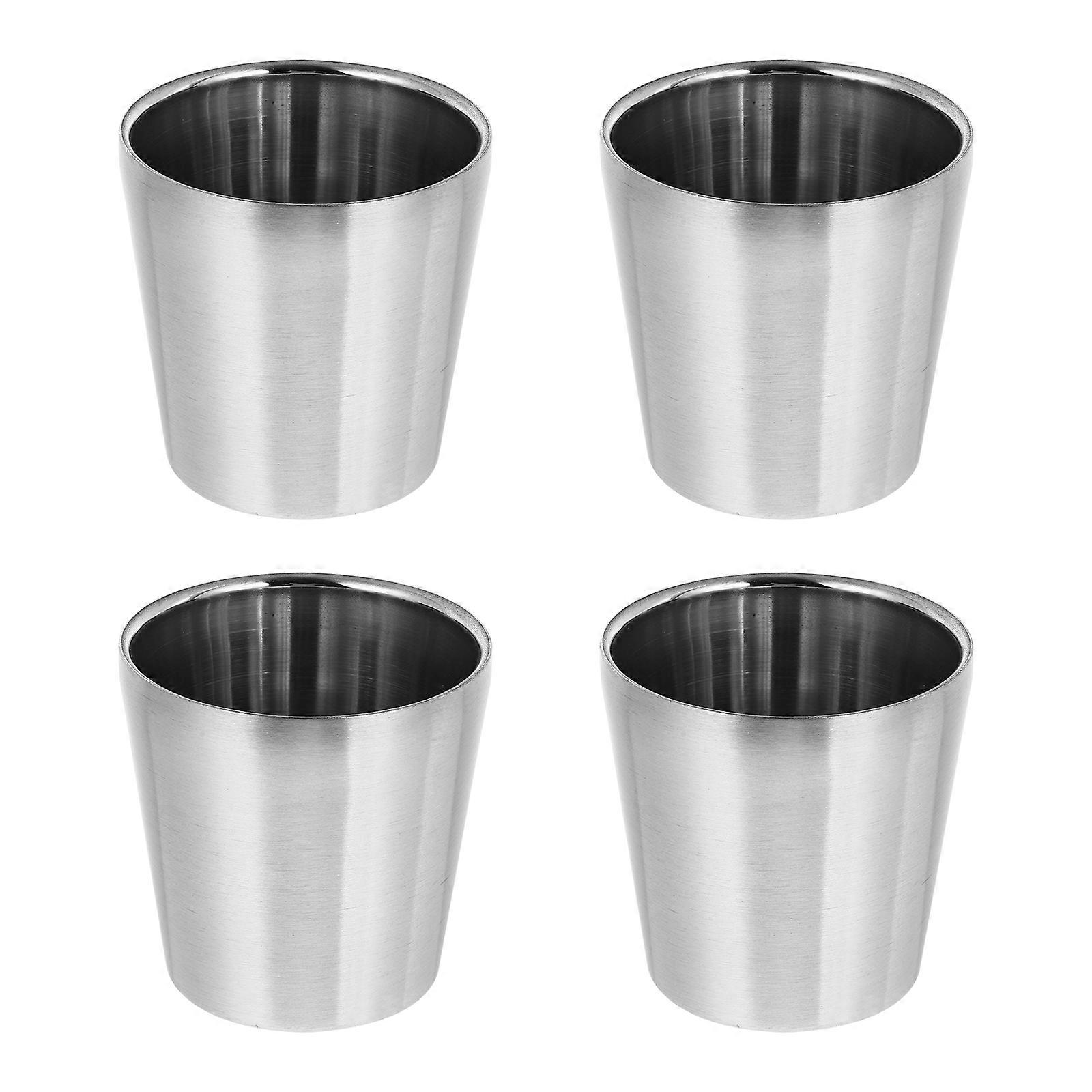 4Pcs Stainless Steel Water Cups Rustproof 180ml Multi-function Coffee Cups (Silver)