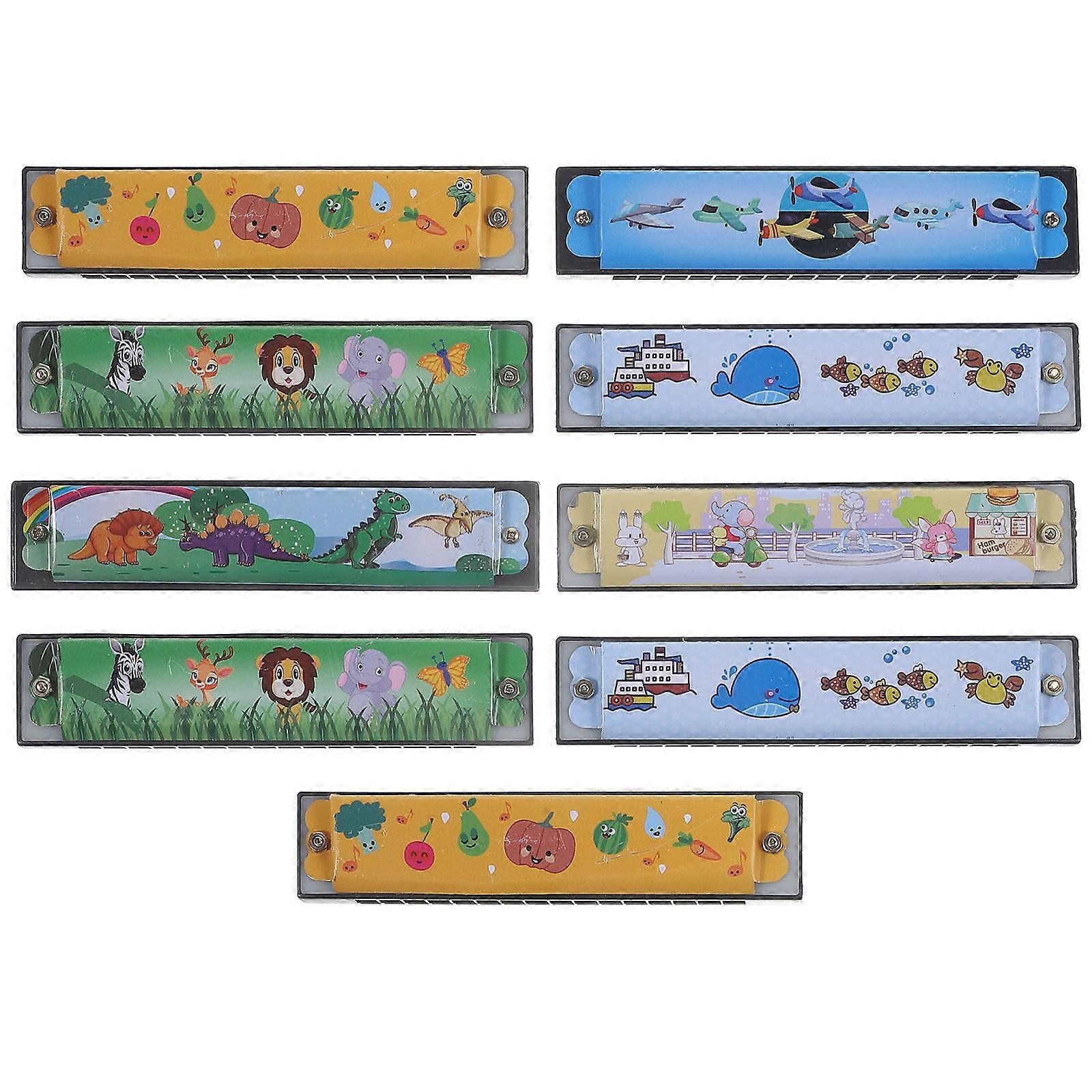9pcs Kids Harmonica Beginner Harmonica 16-Holes Harmonica Portable Harmonica Metal Harmonica Mixed Style