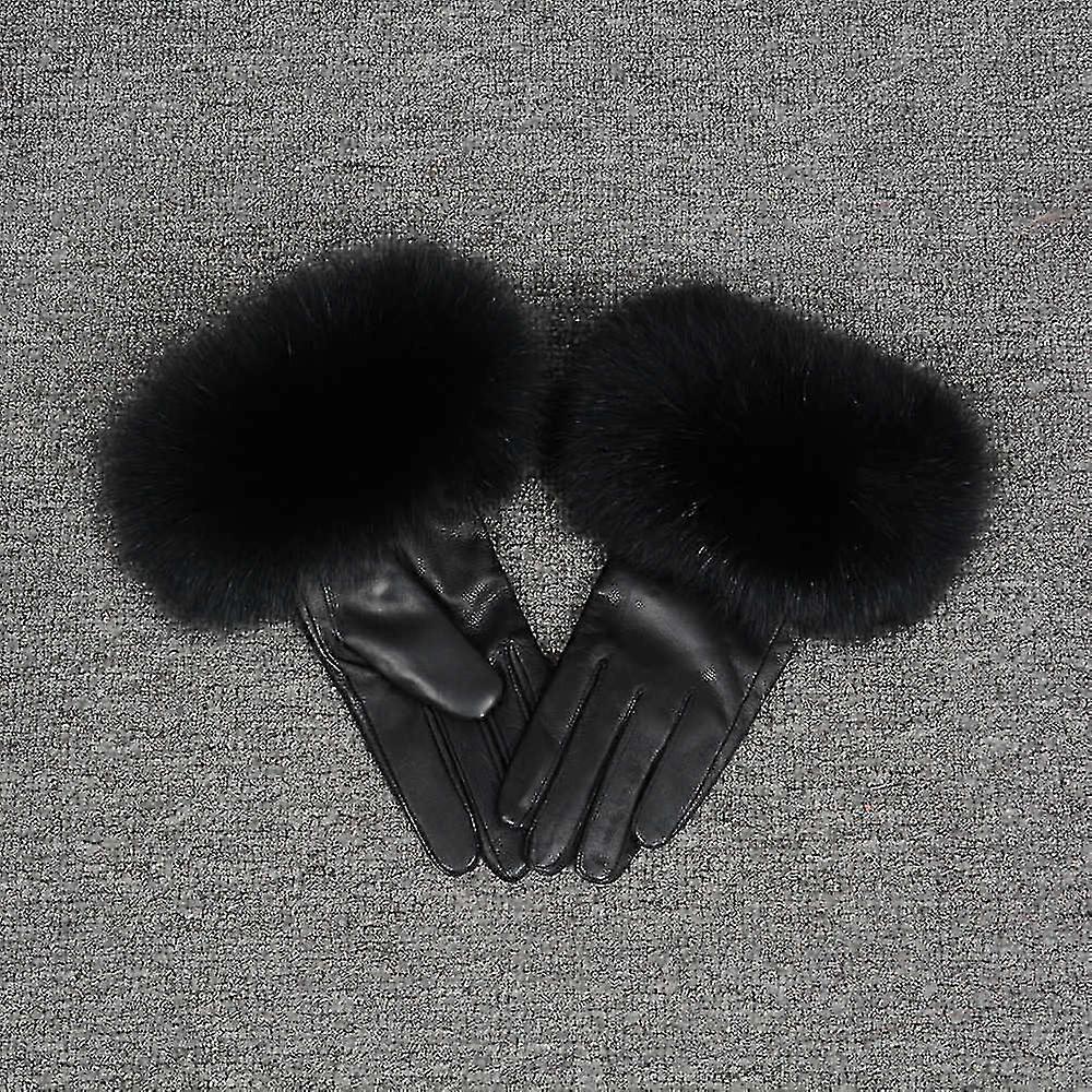 المرأة الشتاء الدافئ جلد الغنم وقفازات فوكس فور