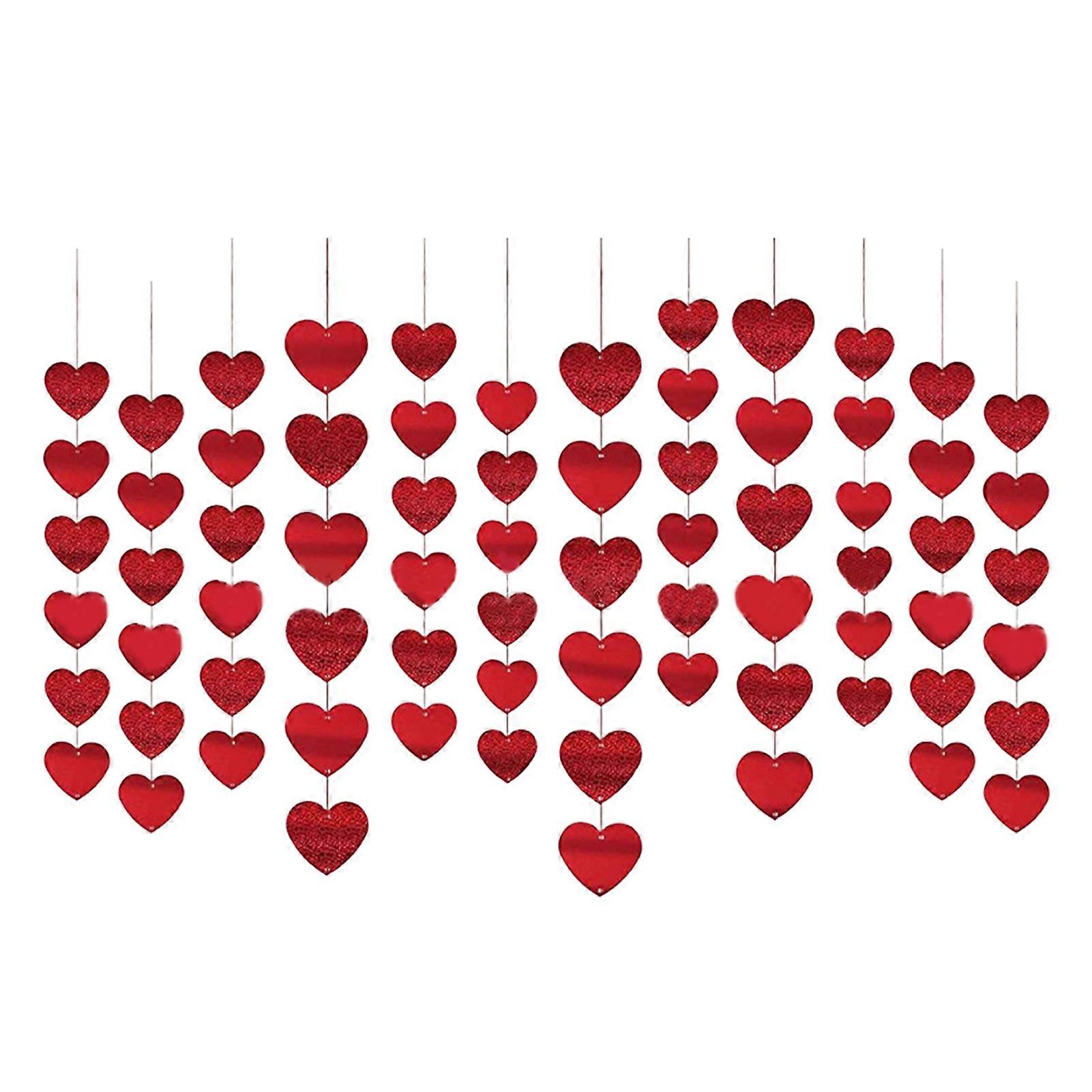 12 String Love Garland Double Sided Wide Application PVC Shiny Mini Heart Shape Banner Decor Valentine's Day Accessories JIKAIX