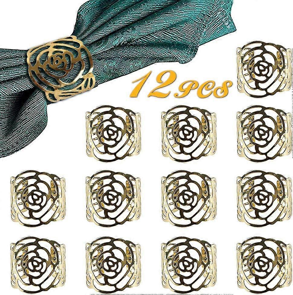 Vendite promozionali Portatovaglioli Oro, Set di 12 / Rose Ritagliate in Metallo