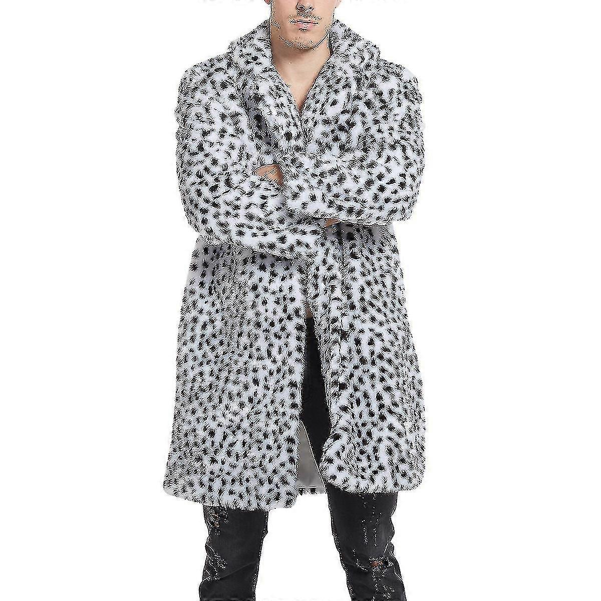 Mittellanger gerader Plüschmantel mit Leopardenmuster für Herren
