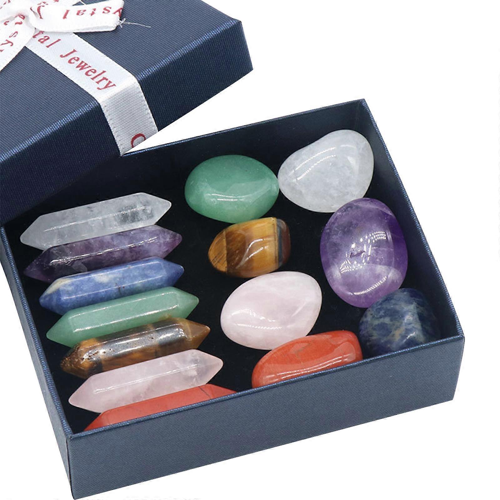 Natural Crystal Chakra Stone Set - 14 Pieces Hexagonal Prism Gift Box