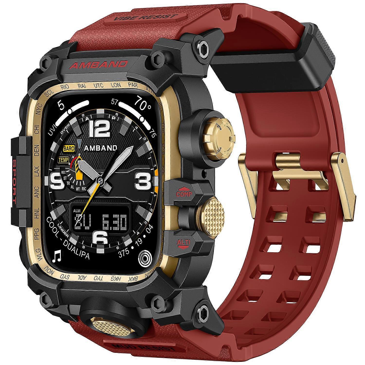 AMBAND For Apple Watch Series 9 8 7 45mm Bump Proof TPU Watch Strap with Integrated Watch Case - Red
