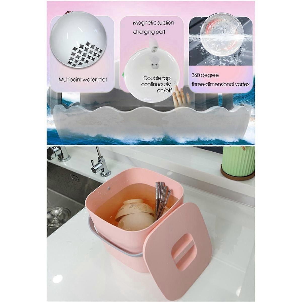 Mini Dishwasher 18W Rechargeable Household Electric Dishwasher Machine Portable Travel Ultrasonic Dishwasher Sink Blue