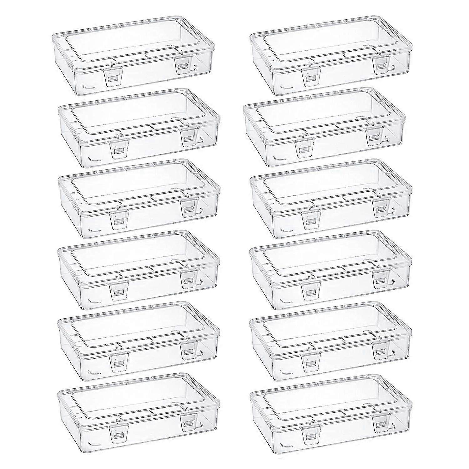 12-pack Clear Plastic Storage Containers, 8 X 5 X 1.75 Inch Empty Hinged Box, Stackable Organizer