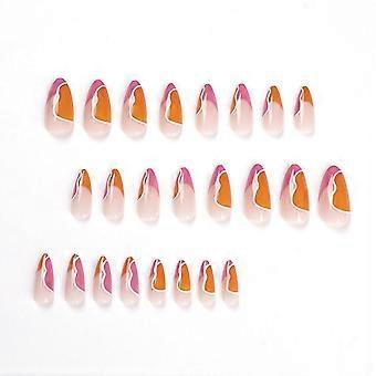 24pcs franse puntige valse nagel oranje roze contrast kleur nagel met zelfklevende tabs