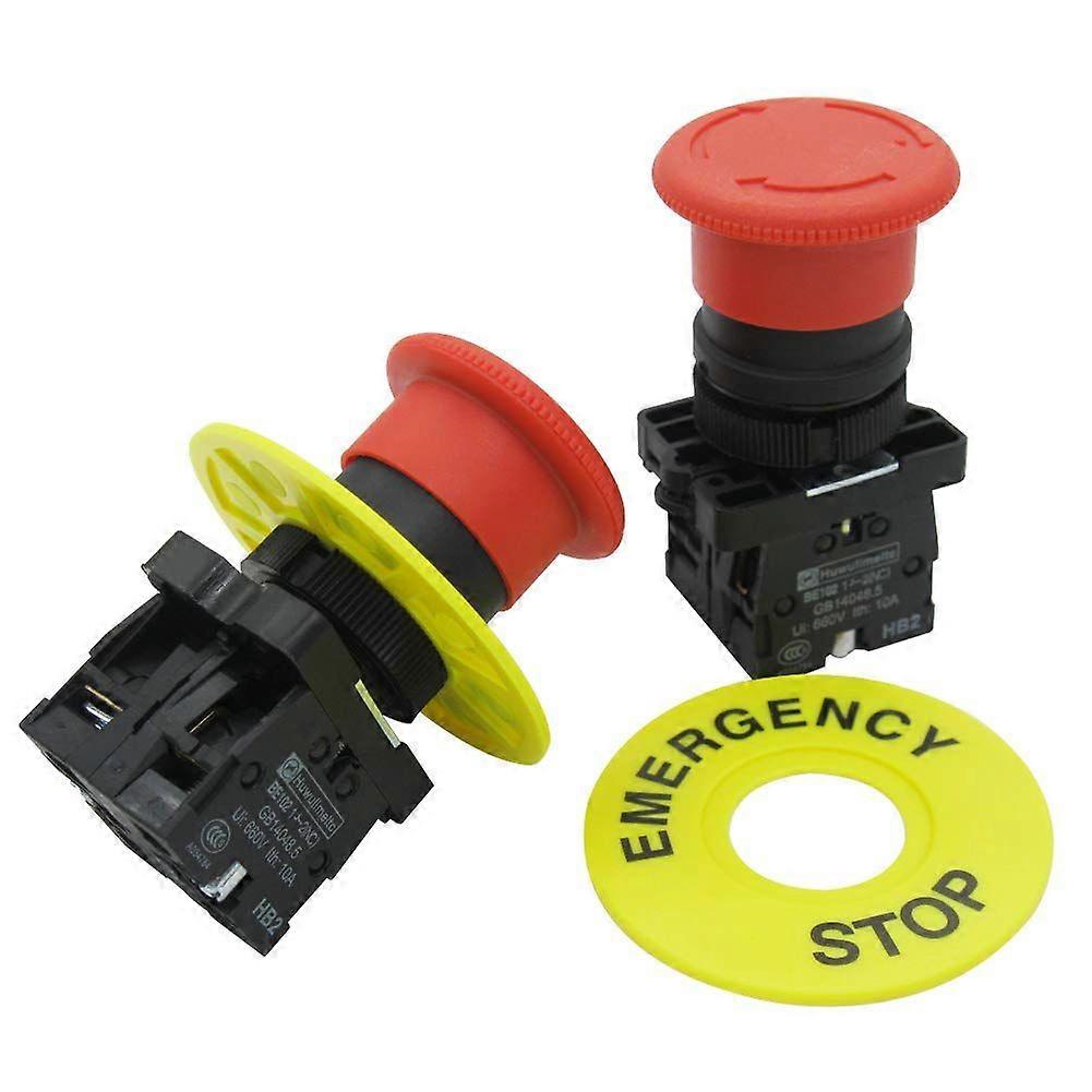 nice HB2-ES544 2pcs 22mm Red Mushroom Switch with Emergency Stop Button AC 660V 10A