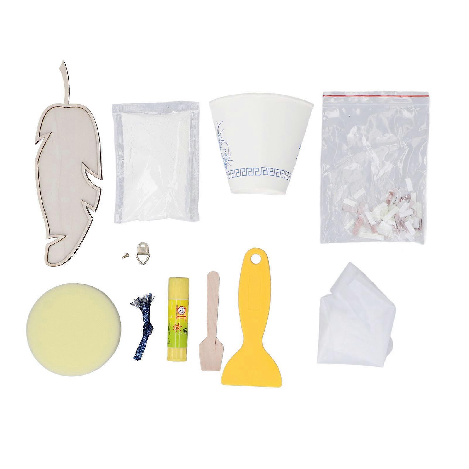 DIY Feather Shape Mosaic Tiles Kit - White Craft Set for Adults & Kids Creative Projects