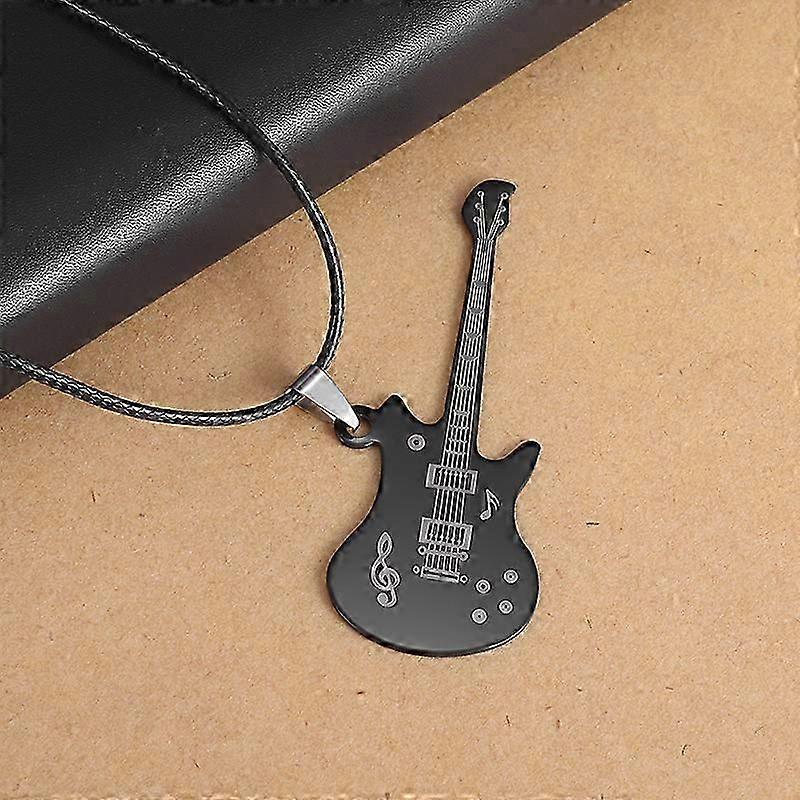 Guitar Pendant Necklace - Boho Hip Hop Jewelry For Women & Men - Layered Choker Style With Clear Crystals