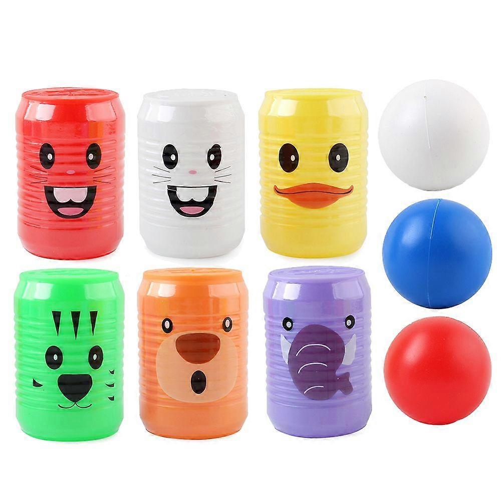 1 Set Can Shape Bowling Toys Cartoon Animal Pattern Digital Bowling Set Early Educational Interactive Toy Assorted Color (6Pcs Cans 3Pc Balls)
