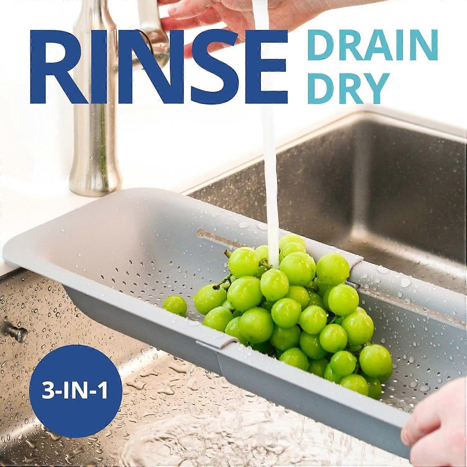 Adjustable Over the Sink Colander Strainer Basket - Multipurpose Kitchen Tool for Rinsing, Draining, and Drying