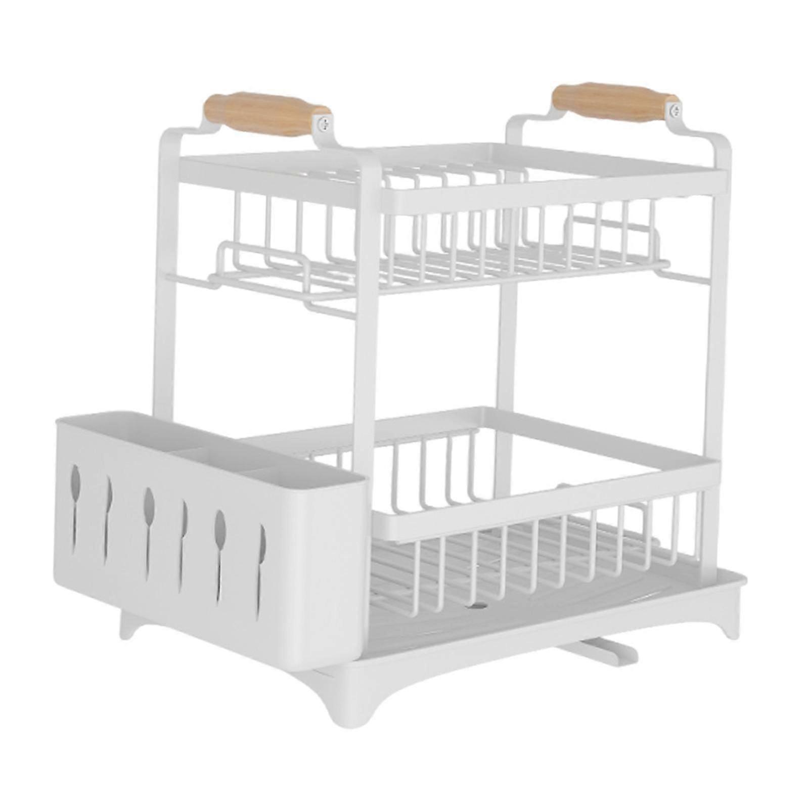 Dish Drying Rack 2 Layer Dish Rack for Kitchen Counter Countertop Restaurant White