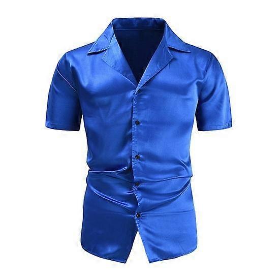 Spring Men Shirt Turn-down Collar Satin V Neck Lapel Loose Single-breasted Solid Color Soft