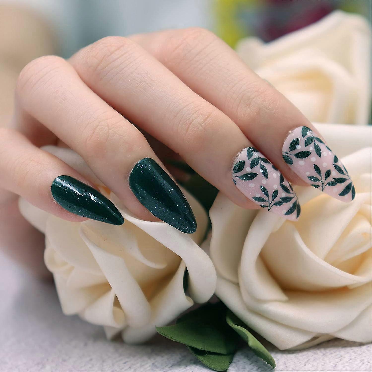 False Nails, Medium Almond, Acrylic Nails