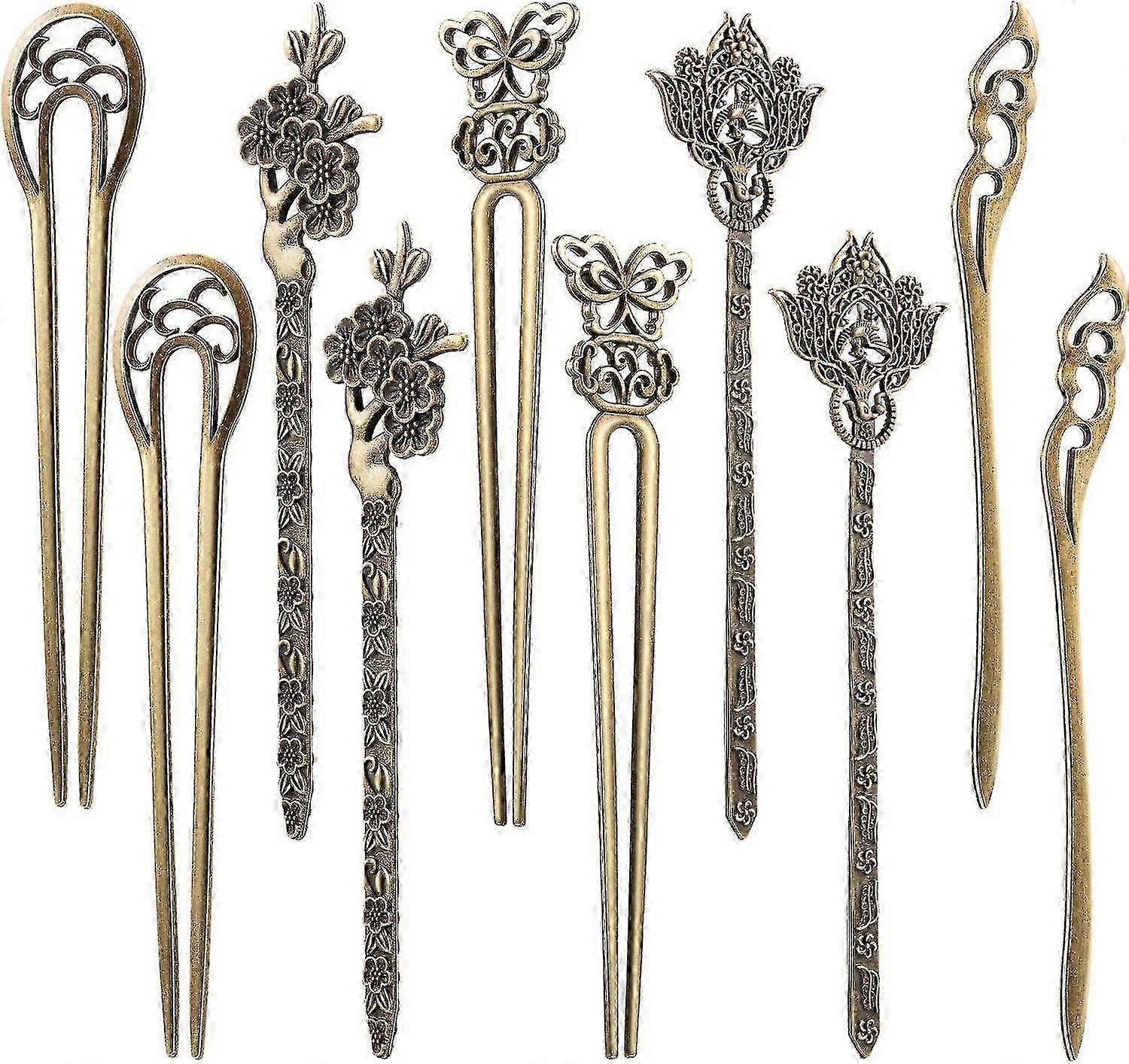10 Adet Çin Saç Yemek Çubukları Antik Bronz Dekoratif Saç Pin Vintage Saç Çubukları f26