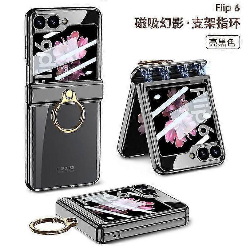 For Z Flip 6 Case, Plating PC Case For Samsung Galaxy Z Flip 6 With Ring Holder & Hinge Protection Full Body Protective Cover
