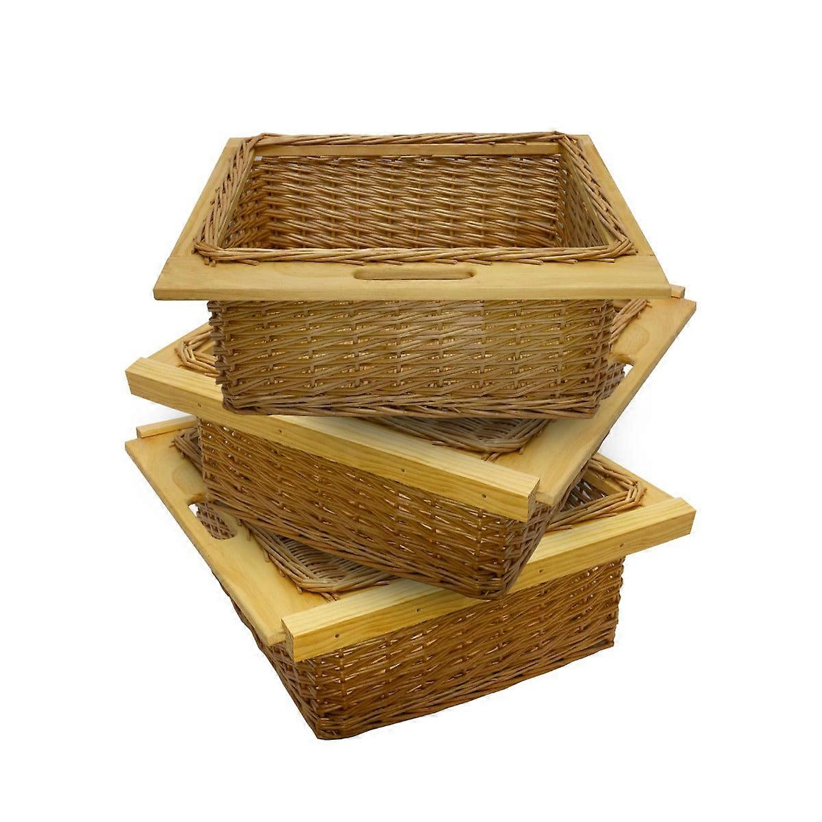 3 x Pull out Wicker Basket Drawer 600mm Kitchen Storage Solution Larder Base Unit Cupboard with