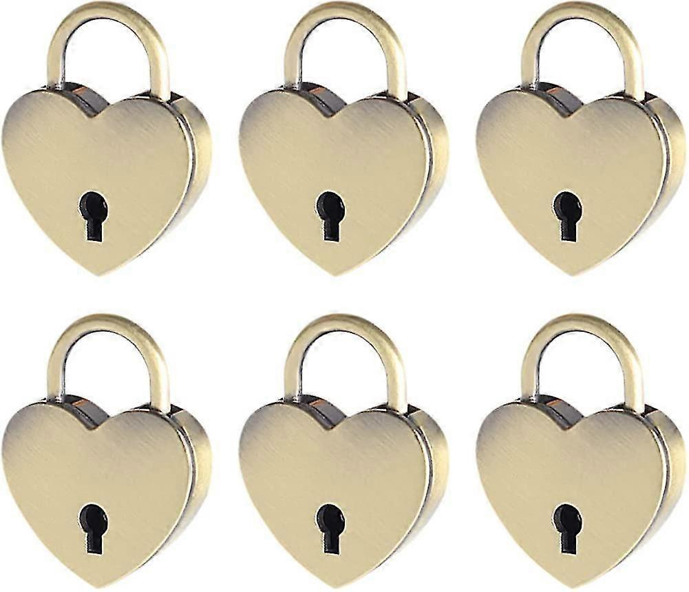 6 Pieces Small Key Lock Mini Heart Shaped Bronze Padlocks With Keys Antique