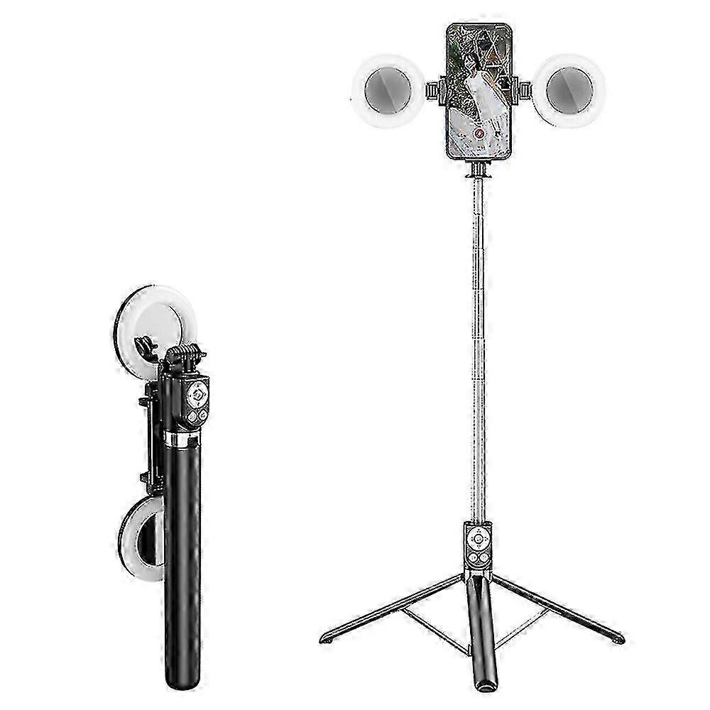 R17ds 1.75m Portable Bluetooth Selfie Stick Retractable Tripod Phone Stand With Dual Fill Lights 360-degree Rotating Photography Live Streaming Device