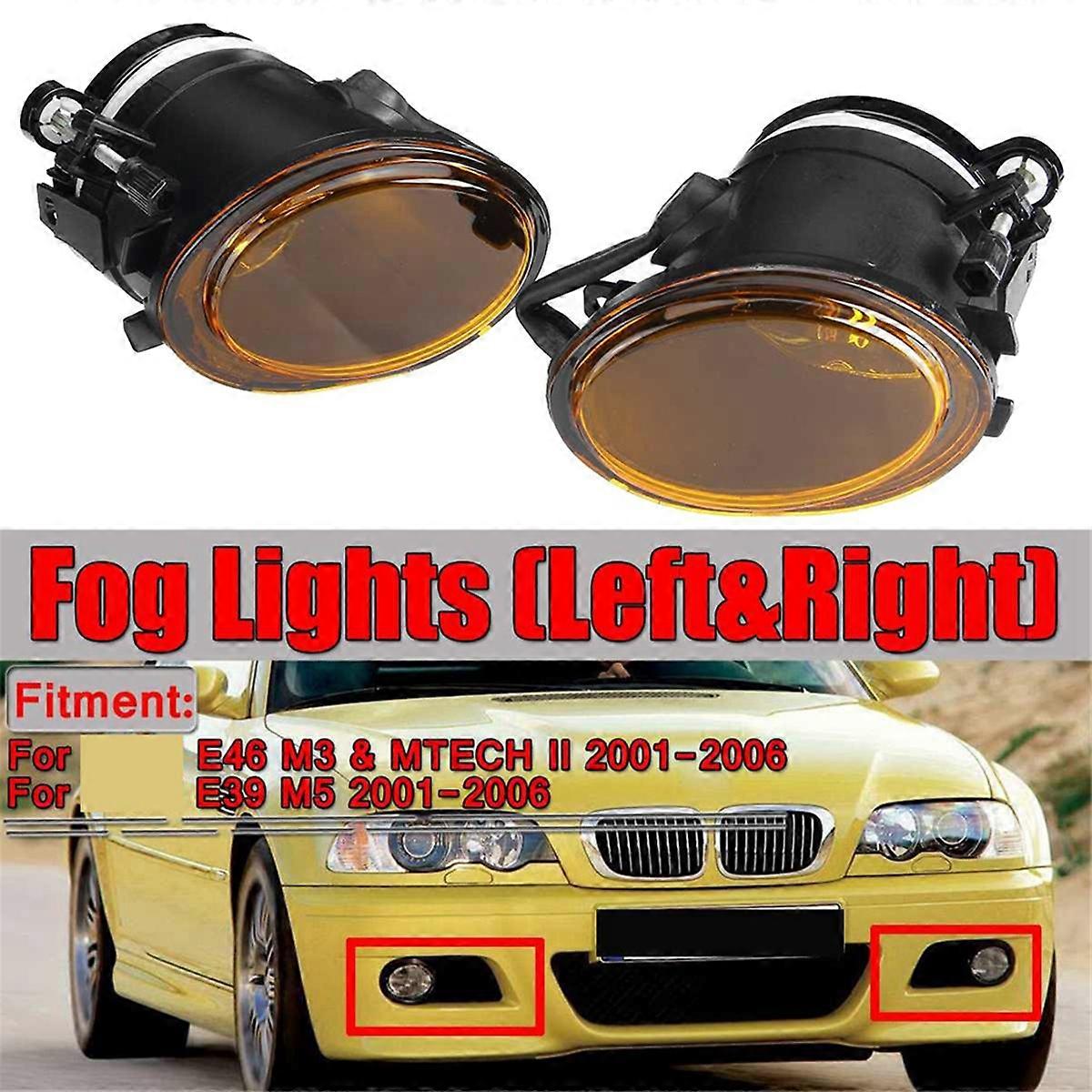 1Pair Front Fog Lights Lamp Yellow Lens for E46 M3 II E39 M5 2001-2006 63177894017 63177894018 Without Bulbs